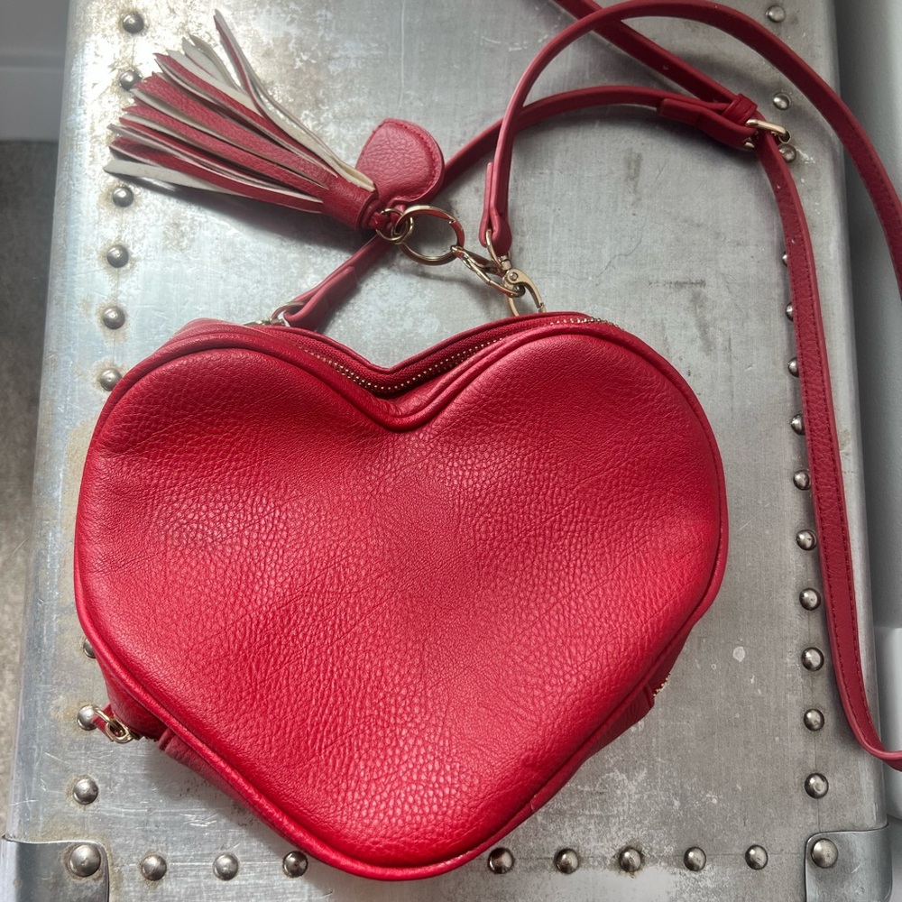 Vibrant Red Heart Crossbody Bag with Tassel Charm